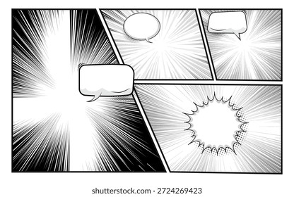 Fondo blanco y negro del panel de la página del cómic. Ilustración vectorial.