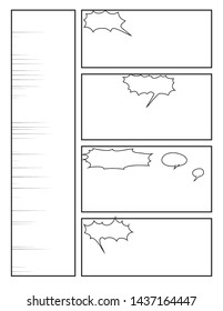 black and white comic book template with halftone effects and speech bubbles
