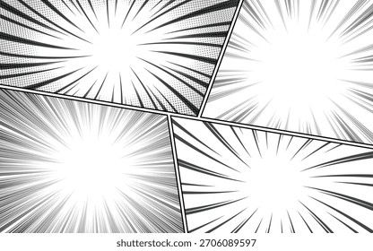 Plantilla de fondo de panel de dibujos animados en blanco y negro con efecto de semitono.