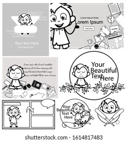 Black and White Comic Office Guy with Templates - Set of Concepts Vector illustrations
