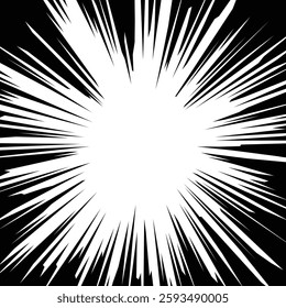 Black and white comic radiation background digital vector illustration