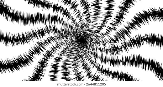 Black and white comic spiral background with dynamic radial lines. Energetic, edgy motion effect ideal for manga, pop art, and dramatic visual scenes.