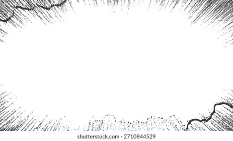 Fondo de estilo cómico en blanco y negro con líneas texturizadas ásperas y puntos que irradian hacia afuera.