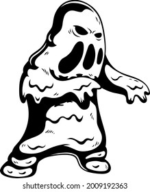 Black and white comic style drawing of a character shaped like a  mud monster. Outline. Vector style.