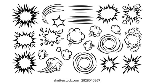 Black and white comic style explosion and impact graphics