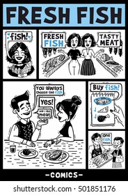 black and white comics about people and fish