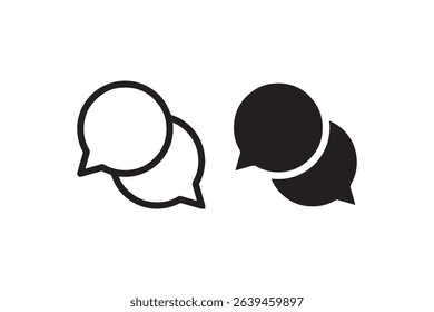 Black and white communication speech bubbles icon.
