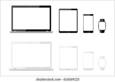 Black, white communication technology set devices - stock vector