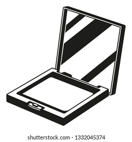 Black and white compact blusher powder silhouette. St valentine gift for woman. Beauty themed vector illustration for icon, stamp, label, certificate, badge, brochure card, coupon or banner decoration