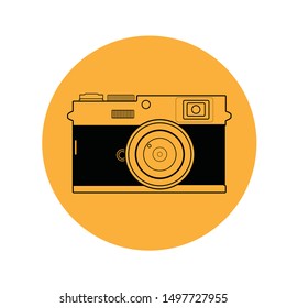 Black and White Compact digital Photo Camera on yellow ellipse. isolated illustrator in Vector format. 