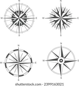 black and white compass, Icon set of compass	