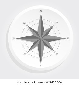 Black and white compass on a white circle. Editable.