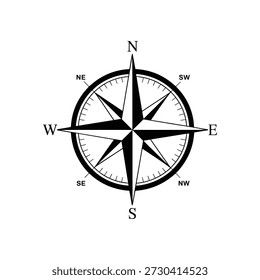 Black and white compass rose navigation symbol
