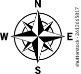 Black and White Compass Rose Vector or Wind Rose Directional Icon for Maps and Navigation