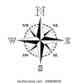 Black and white compass rose vector illustration.