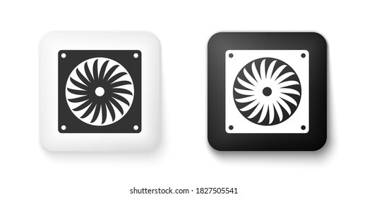 Schwarz-Weiß-Computerkühler-Symbol einzeln auf weißem Hintergrund. PC-Hardwarelüfter. Knopf Quadrat. Vektorgrafik.