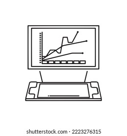 Black and white computer with grafic vector illustration on white background. Suitable for technology content design