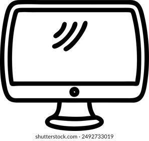 A black and white computer monitor icon on a white background