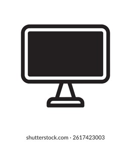 Black and White Computer Monitor Icon Featuring a Minimalist Design Representing Technology, Digital Workspace, and Modern Computing Editable Vector Illustration Isolated on a White Background
