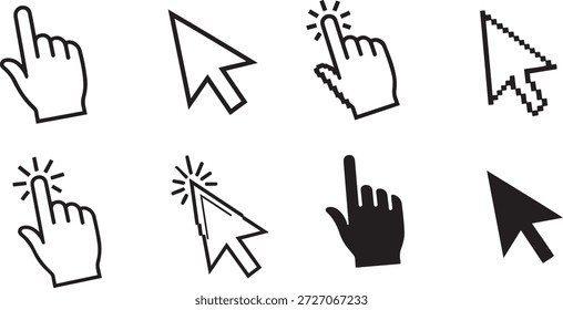 Cursor y mano del ratón del ordenador blanco y negro