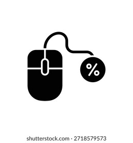 Icono de ratón de computadora en blanco y negro conectado al símbolo de descuento porcentual circular