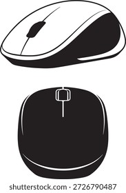 Iconos de ratón de computadora en blanco y negro con un diseño ergonómico elegante. Gráficos de dispositivos de entrada digitales adecuados para interfaces de tecnología. Representación de hardware minimalista para equipos de oficina. Ilustraciones periféricas punteras modernas para Diseño web y computación.