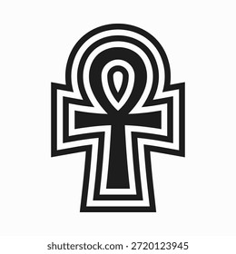 Black, white concentric ankh cross symbol. A hieroglyph originating from Ancient Egypt that represents life, immortality and reincarnation.