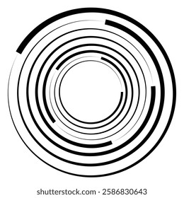 Black and white Concentric circles geometric element. Radial, radiating circular graphic. Speed lines in circle form. Ripple effect. EPS vector illustration