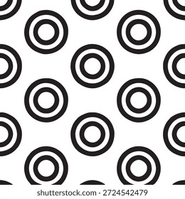 Black and white concentric circles seamless pattern background, bold geometric texture with repeating round elements, modern abstract design, minimalist circular motif, repetitive decorative backdrop, simple graphic ornament, contemporary wallpaper and fabric pattern, clean monochrome design, stylish wrapping paper texture, retro inspired circle pattern background.
