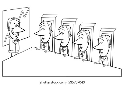 Black and White Concept Cartoon Illustration of Presentation to the Board of Directors