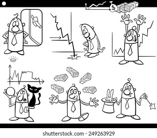Black and White Concept Cartoon Vector Illustration Set of Business Concepts and Metaphors