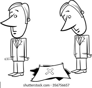Black and White Concept Cartoon Vector Illustration of Businessman and the Trap