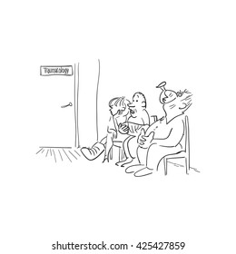 Black and White Concept Cartoon Vector Illustration of  turn to the traumatologist