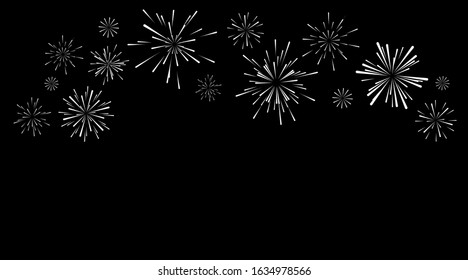 Black and white concept of fireworks salutes for festival and events cards. Holiday and celebration background design. Vector illustration.