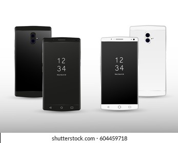 Black and White concept Smart Phone Vector Illustration isolated on white.