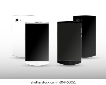 Black and White concept Smart Phone Vector Illustration isolated on white.