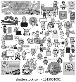 Black and White Concepts of Comic Army Man - Vector illustrations