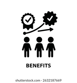 Black and white conceptual image person figure standing near Benefits sign with clock emphasizing time value
