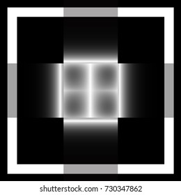 black and white conceptually abstract illustration, shiny silver bands