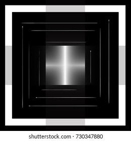 black and white conceptually abstract illustration, shiny silver bands