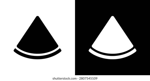 Black and white cone slice on split background, stark contrast geometric shape