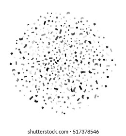 Black and white confetti. Abstract background with many falling tiny confetti pieces. Holiday or party background. Abstract colorful explosion of confetti, isolated on white background
