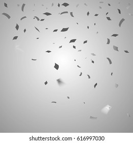 Black and White Confetti Vector Festive Illustration of Falling Shiny on Glowing Background. Holiday Decorative Tinsel Element for Your Design and Copy Space Texture.