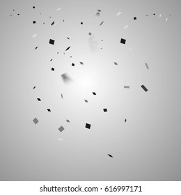 Black and White Confetti Vector Festive Illustration of Falling Shiny on Glowing Background. Holiday Decorative Tinsel Element for Your Design and Copy Space Texture.