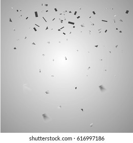 Black and White Confetti Vector Festive Illustration of Falling Shiny on Glowing Background. Holiday Decorative Tinsel Element for Your Design and Copy Space Texture.