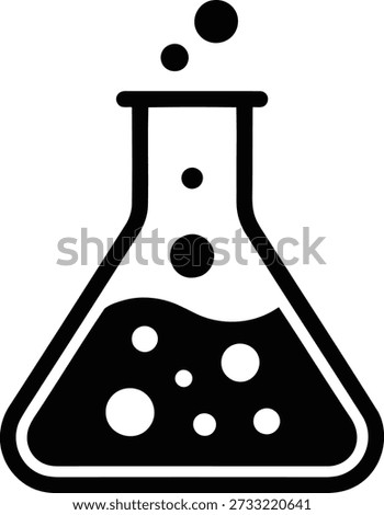 Black and white of a conical flask with bubbling liquid and rising bubbles beaker