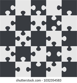 Black and White Connected Jigsaw Puzzle Pattern. Vector Illustration.