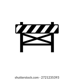 Icono blanco y negro de la barrera de la construcción con el diseño rayado diagonal