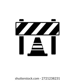 Black and white construction barrier icon representing roadwork or maintenance warning