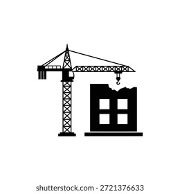 Ícone de construção de guindaste de construção preto e branco